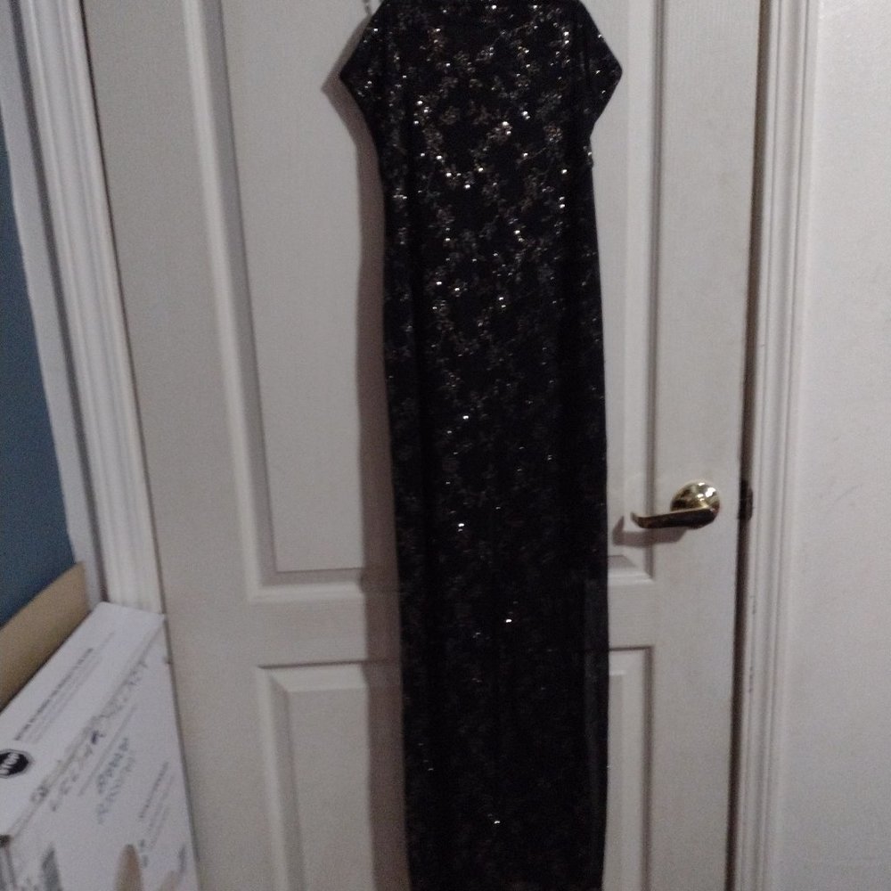 Black dress with gold glitter design